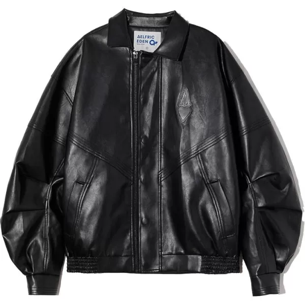 Aelfric Eden Mens Faux Leather Varsity Jacket Vintage Racing Motorcycle Graphic Bomber Jackets Oversized Streetwear Jacket03black