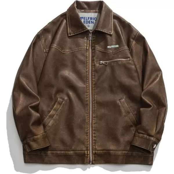 Aelfric Eden Mens Faux Leather Varsity Jacket Vintage Racing Motorcycle Graphic Bomber Jackets Oversized Streetwear Jacket04coffee