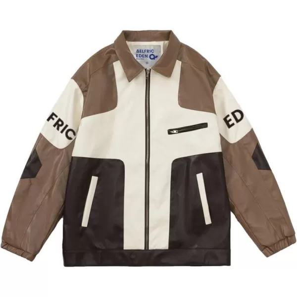 Aelfric Eden Mens Faux Leather Varsity Jacket Vintage Racing Motorcycle Graphic Bomber Jackets Oversized Streetwear Jacket06coffee