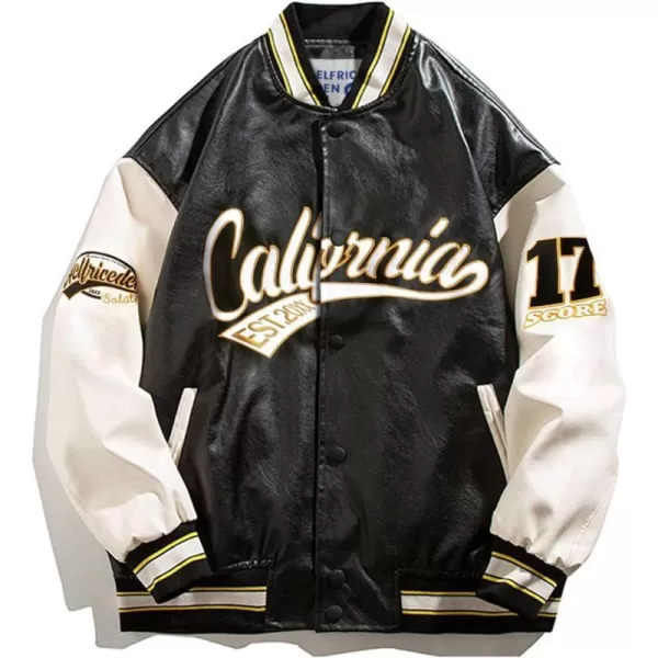 Aelfric Eden Mens Faux Leather Varsity Jacket Vintage Racing Motorcycle Graphic Bomber Jackets Oversized Streetwear Jacket08black