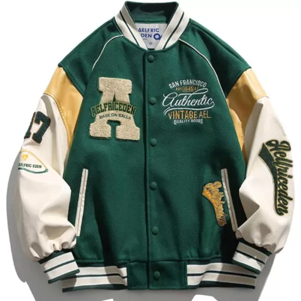 Aelfric Eden Mens Faux Leather Varsity Jacket Vintage Racing Motorcycle Graphic Bomber Jackets Oversized Streetwear Jacket09green