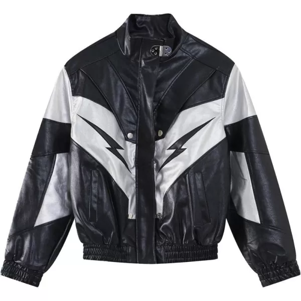 Aelfric Eden Mens Faux Leather Varsity Jacket Vintage Racing Motorcycle Graphic Bomber Jackets Oversized Streetwear Jacket11grey