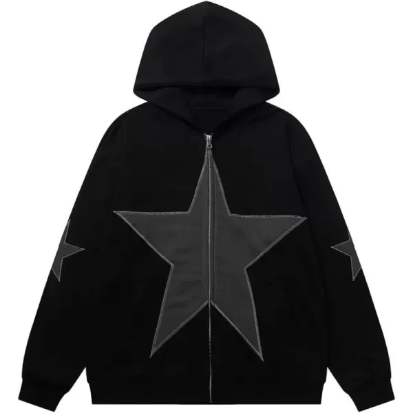 Aelfric Eden Mens Vintage Oversized Star Graphic Print Hoodie Streetwear ZipUp Hoodies Sweatshirt Casual Hooded06black