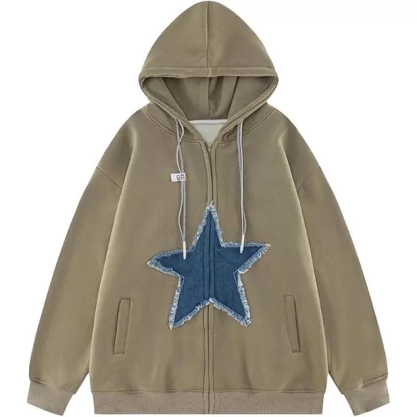 Aelfric Eden Mens Vintage Oversized Star Graphic Print Hoodie Streetwear ZipUp Hoodies Sweatshirt Casual HoodedB2green