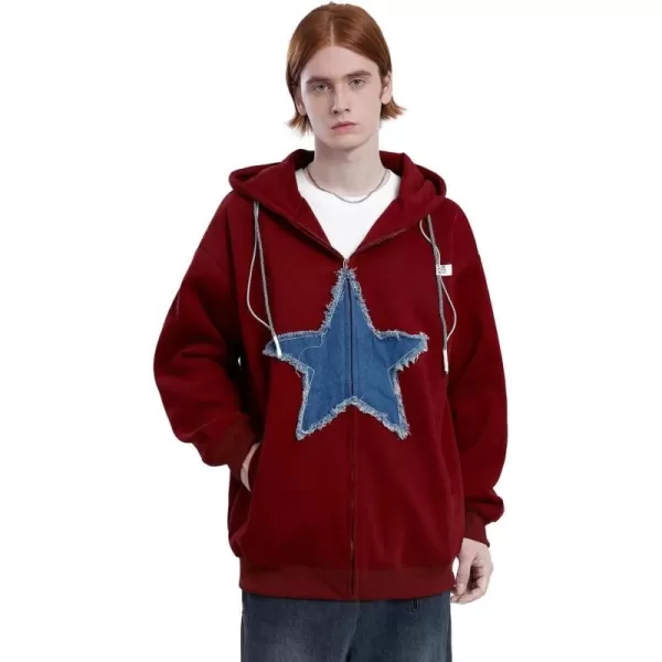 Aelfric Eden Mens Vintage Oversized Star Graphic Print Hoodie Streetwear ZipUp Hoodies Sweatshirt Casual HoodedB2red