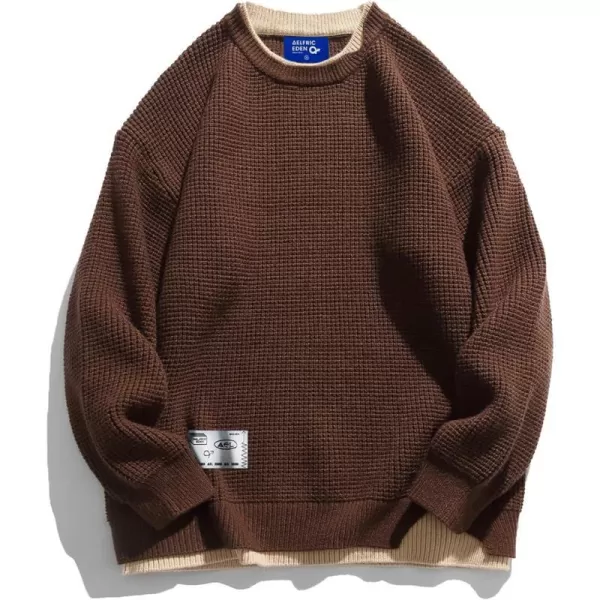 Aelfric Eden Oversized Knit Sweater Solid Vintage Pullover Sweater Unisex Woven Crewneck Knitted Tops35coffee