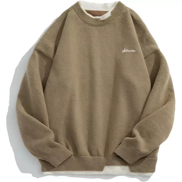 Aelfric Eden Oversized Knit Sweater Solid Vintage Pullover Sweater Unisex Woven Crewneck Knitted Tops38khaki