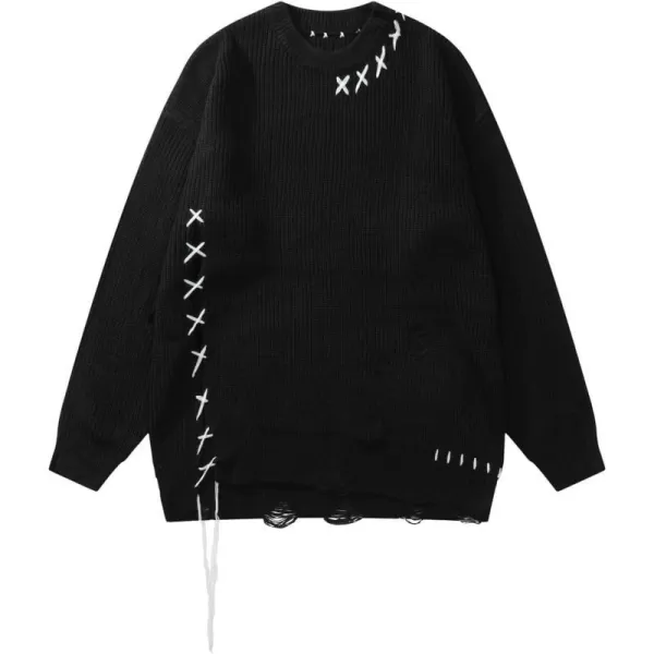 Aelfric Eden Oversized Knit Sweater Solid Vintage Pullover Sweater Unisex Woven Crewneck Knitted TopsAa2black