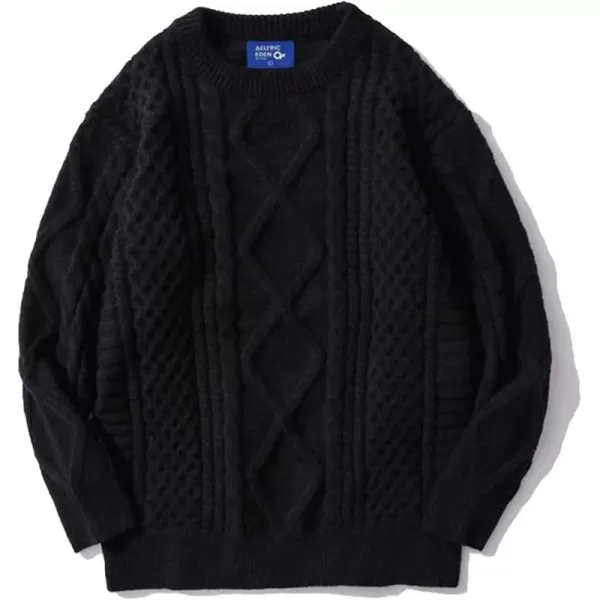 Aelfric Eden Oversized Knit Sweater Solid Vintage Pullover Sweater Unisex Woven Crewneck Knitted TopsBlack