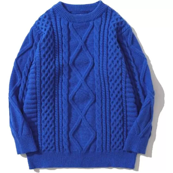 Aelfric Eden Oversized Knit Sweater Solid Vintage Pullover Sweater Unisex Woven Crewneck Knitted TopsBlue