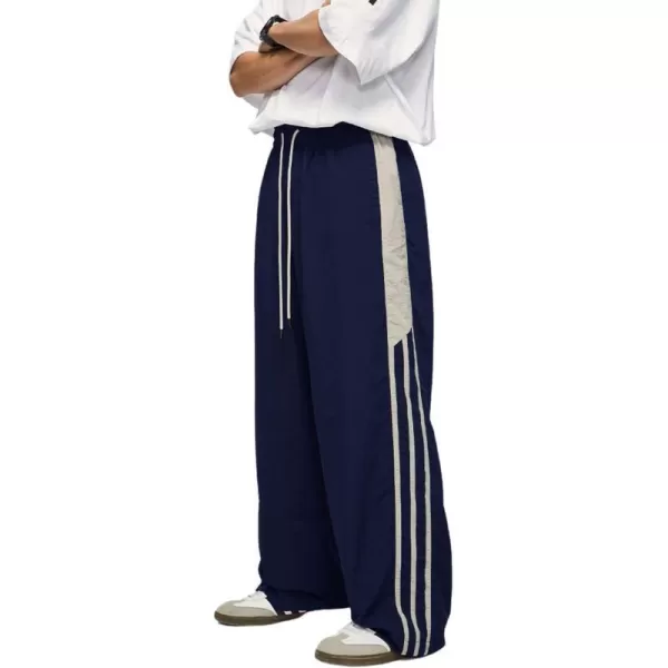 Aelfric Eden Striped Track Pants Men Parachute Pants Women Baggy Sweatpants Y2k Wide Leg Cargo Pants with DrawstringVs2navy Blue