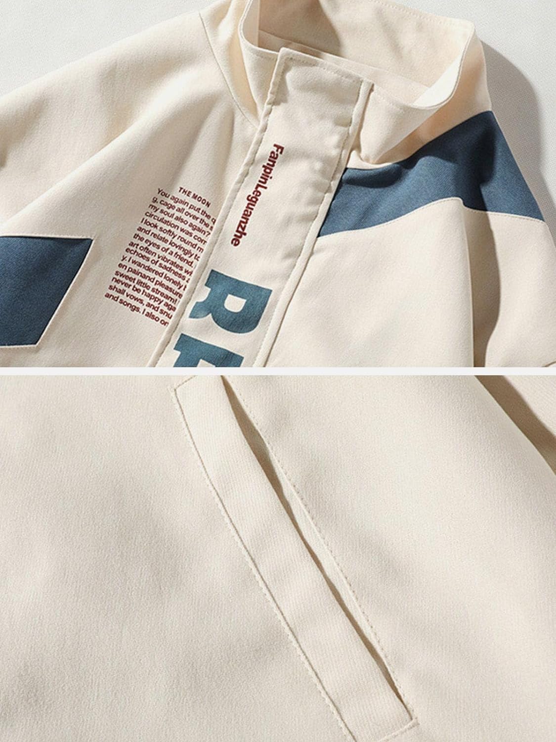 Aelfric Eden Mens Motorcycle Jackets Varsity Jacket Vintage Letter Print Patchwork Jacket Beige Oversized Overcoats01beige