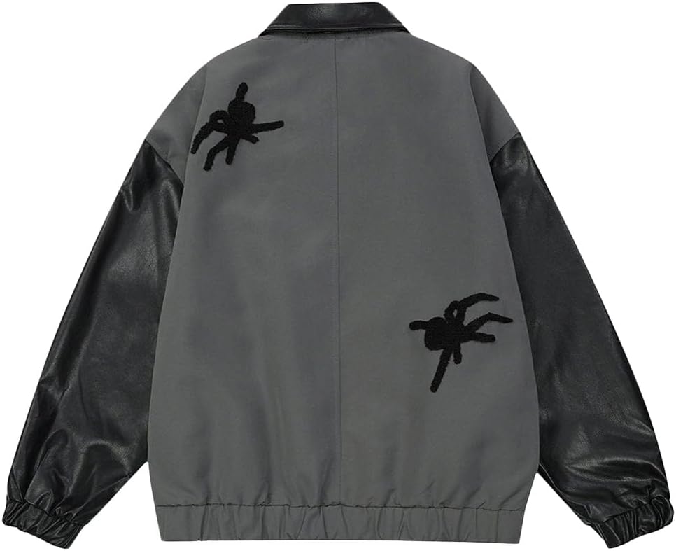 Aelfric Eden Mens Motorcycle Jackets Varsity Jacket Vintage Letter Print Patchwork Jacket Beige Oversized Overcoats1504grey