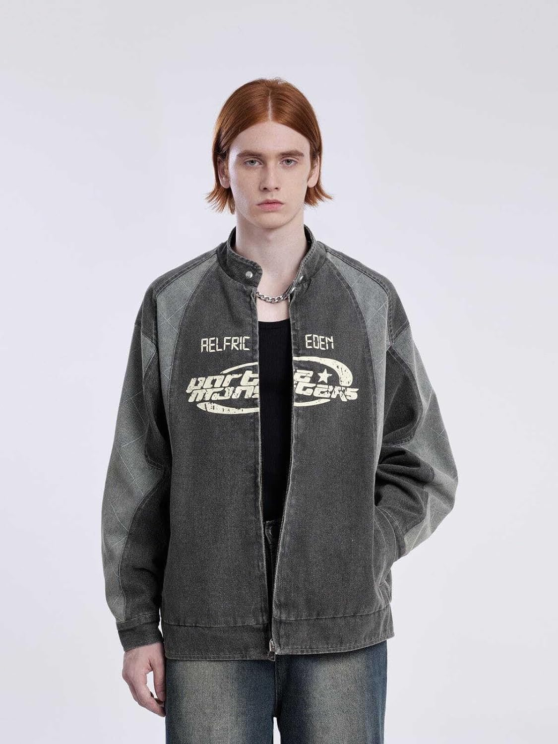Aelfric Eden Mens Motorcycle Jackets Varsity Jacket Vintage Letter Print Patchwork Jacket Beige Oversized Overcoats1712gray