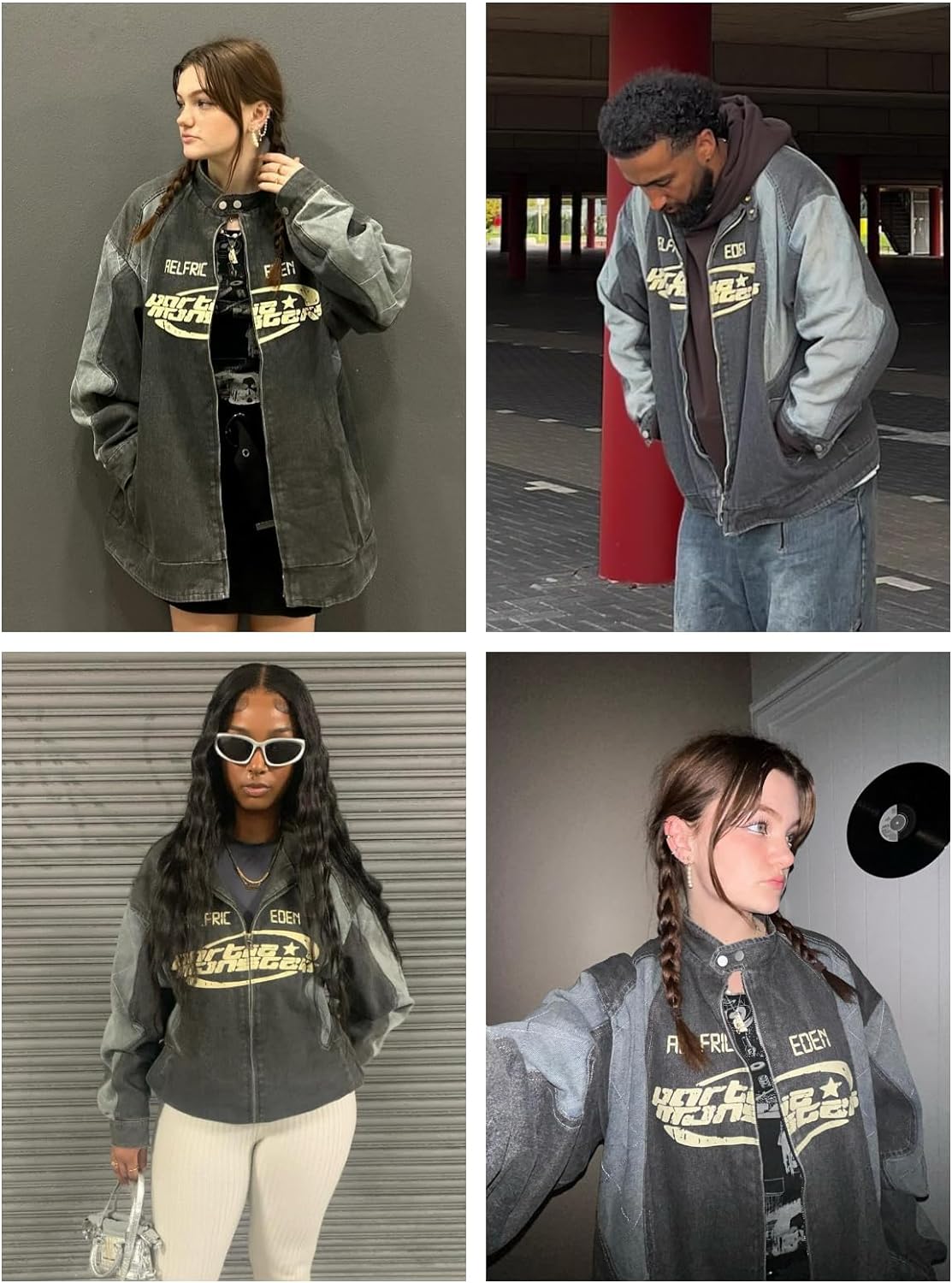 Aelfric Eden Mens Motorcycle Jackets Varsity Jacket Vintage Letter Print Patchwork Jacket Beige Oversized Overcoats1712gray