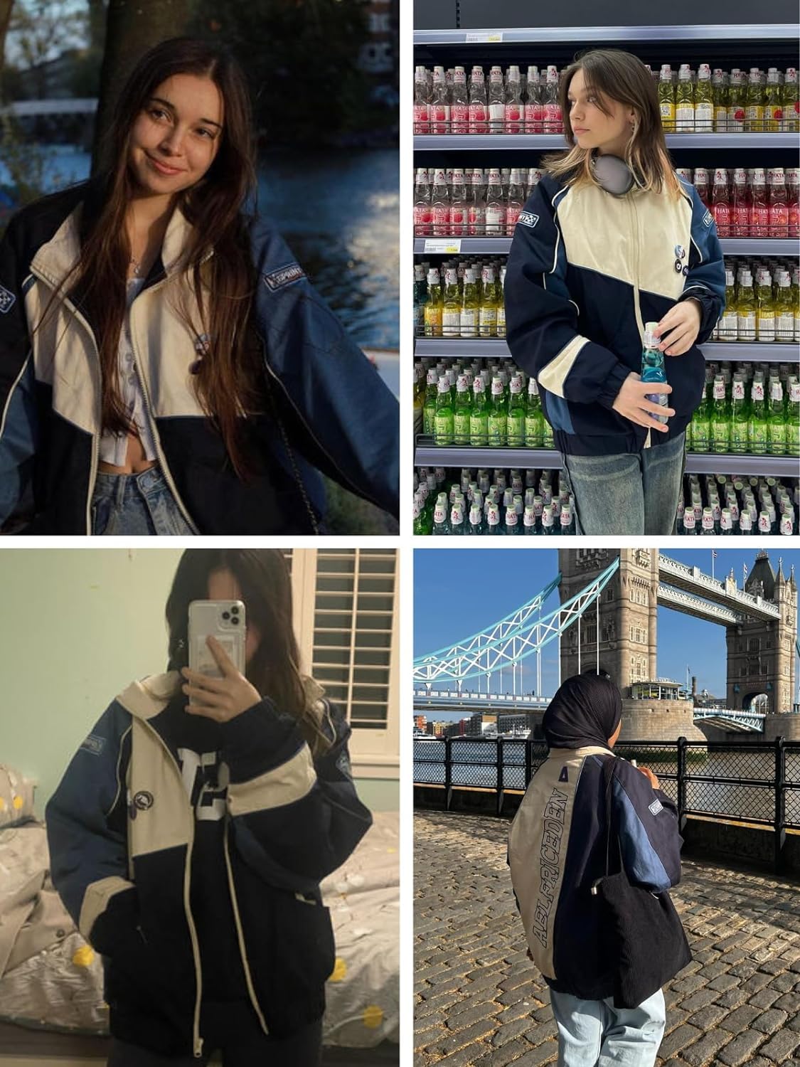 Aelfric Eden Mens Motorcycle Jackets Varsity Jacket Vintage Letter Print Patchwork Jacket Beige Oversized Overcoats643blue