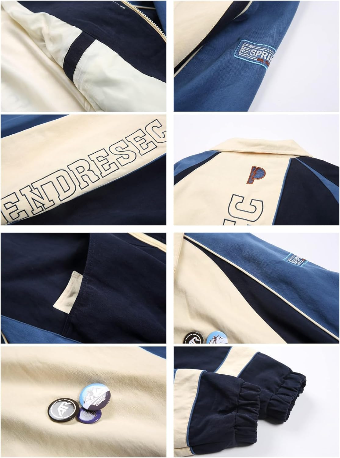 Aelfric Eden Mens Motorcycle Jackets Varsity Jacket Vintage Letter Print Patchwork Jacket Beige Oversized Overcoats643blue