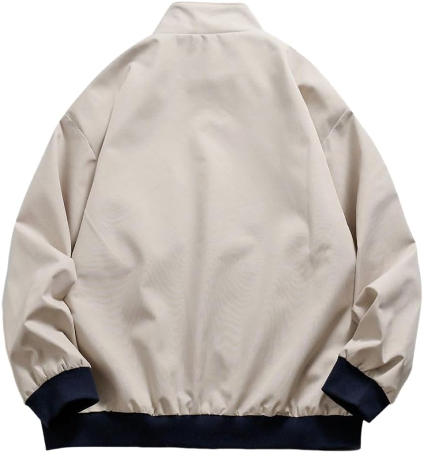 Aelfric Eden Mens Motorcycle Jackets Varsity Jacket Vintage Letter Print Patchwork Jacket Beige Oversized Overcoats644beige