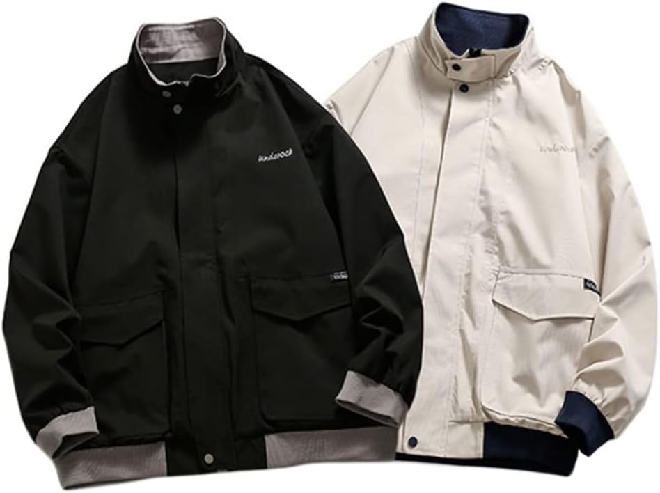 Aelfric Eden Mens Motorcycle Jackets Varsity Jacket Vintage Letter Print Patchwork Jacket Beige Oversized Overcoats644black