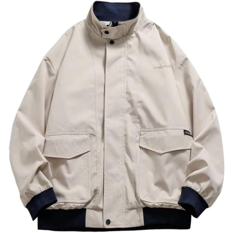 Aelfric Eden Mens Motorcycle Jackets Varsity Jacket Vintage Letter Print Patchwork Jacket Beige Oversized Overcoats644beige