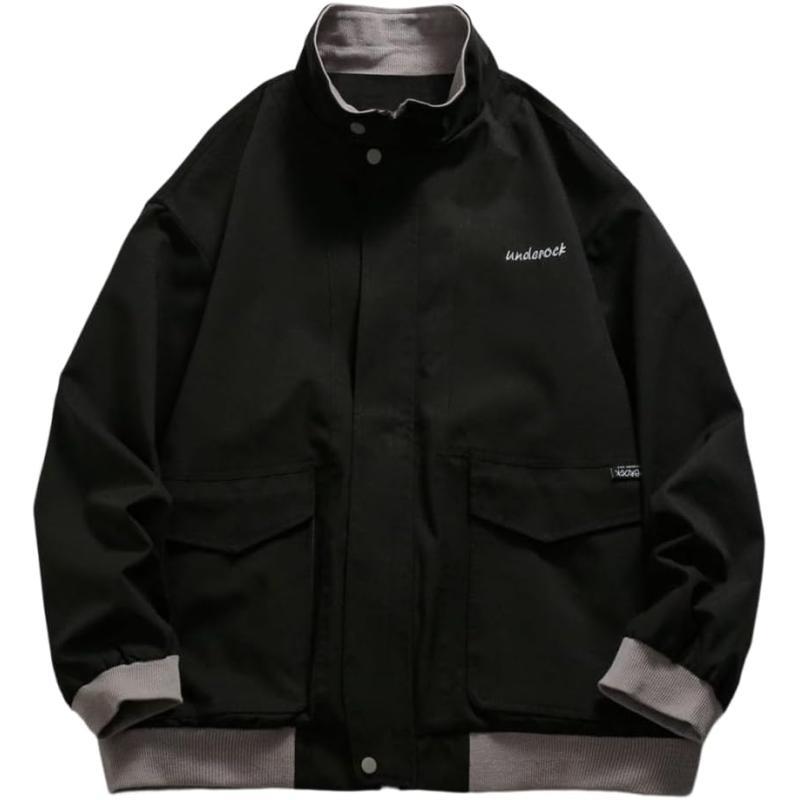 Aelfric Eden Mens Motorcycle Jackets Varsity Jacket Vintage Letter Print Patchwork Jacket Beige Oversized Overcoats644black