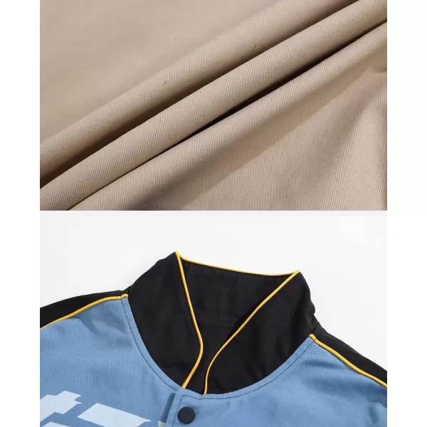 Aelfric Eden Mens Harajuku Graphic Print Varsity Jacket Colorblock Zipper Closure Baseball CoatsBlue