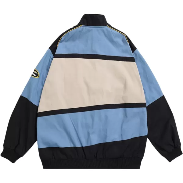Aelfric Eden Mens Harajuku Graphic Print Varsity Jacket Colorblock Zipper Closure Baseball CoatsBlue