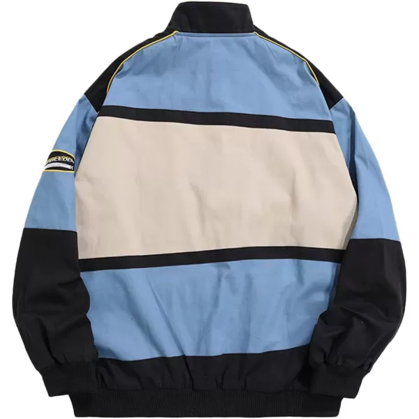 Aelfric Eden Mens Harajuku Graphic Print Varsity Jacket Colorblock Zipper Closure Baseball CoatsBlue