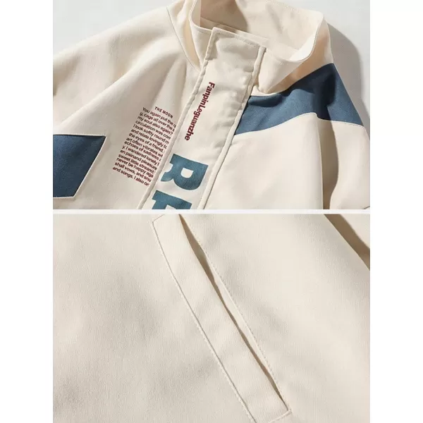 Aelfric Eden Mens Motorcycle Jackets Varsity Jacket Vintage Letter Print Patchwork Jacket Beige Oversized Overcoats01beige