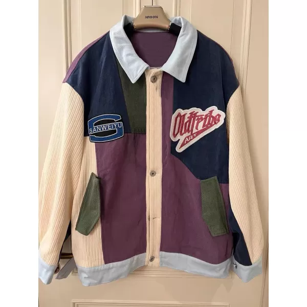 Aelfric Eden Mens Motorcycle Jackets Varsity Jacket Vintage Letter Print Patchwork Jacket Beige Oversized Overcoats01black