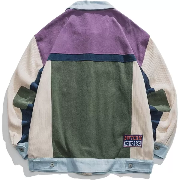 Aelfric Eden Mens Motorcycle Jackets Varsity Jacket Vintage Letter Print Patchwork Jacket Beige Oversized Overcoats01black