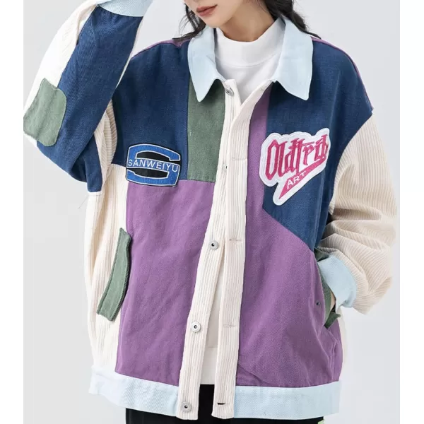 Aelfric Eden Mens Motorcycle Jackets Varsity Jacket Vintage Letter Print Patchwork Jacket Beige Oversized Overcoats01black