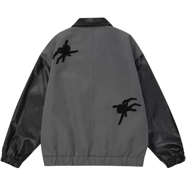 Aelfric Eden Mens Motorcycle Jackets Varsity Jacket Vintage Letter Print Patchwork Jacket Beige Oversized Overcoats1504grey