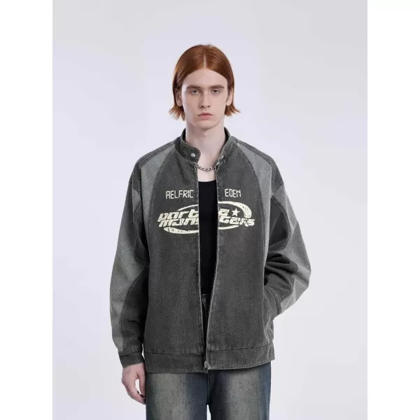 Aelfric Eden Mens Motorcycle Jackets Varsity Jacket Vintage Letter Print Patchwork Jacket Beige Oversized Overcoats1712gray
