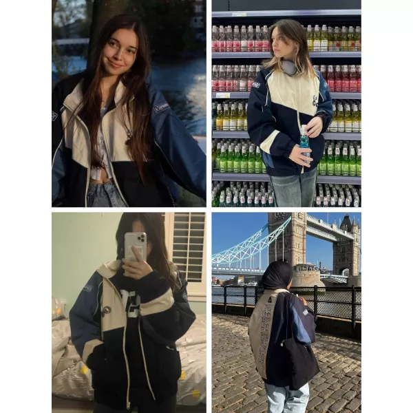 Aelfric Eden Mens Motorcycle Jackets Varsity Jacket Vintage Letter Print Patchwork Jacket Beige Oversized Overcoats643blue