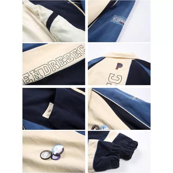 Aelfric Eden Mens Motorcycle Jackets Varsity Jacket Vintage Letter Print Patchwork Jacket Beige Oversized Overcoats643blue
