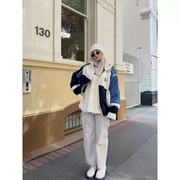Aelfric Eden Mens Motorcycle Jackets Varsity Jacket Vintage Letter Print Patchwork Jacket Beige Oversized Overcoats643blue