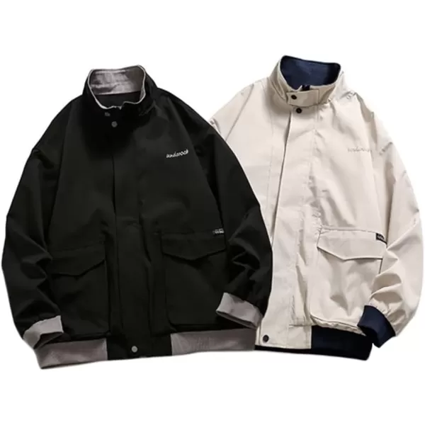 Aelfric Eden Mens Motorcycle Jackets Varsity Jacket Vintage Letter Print Patchwork Jacket Beige Oversized Overcoats644black