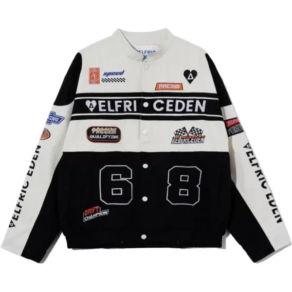 Aelfric Eden Mens Harajuku Graphic Print Varsity Jacket Colorblock Zipper Closure Baseball CoatsA15black