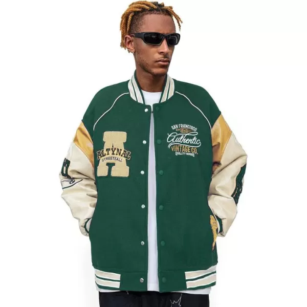 Aelfric Eden Mens Harajuku Graphic Print Varsity Jacket Colorblock Zipper Closure Baseball CoatsAa1green