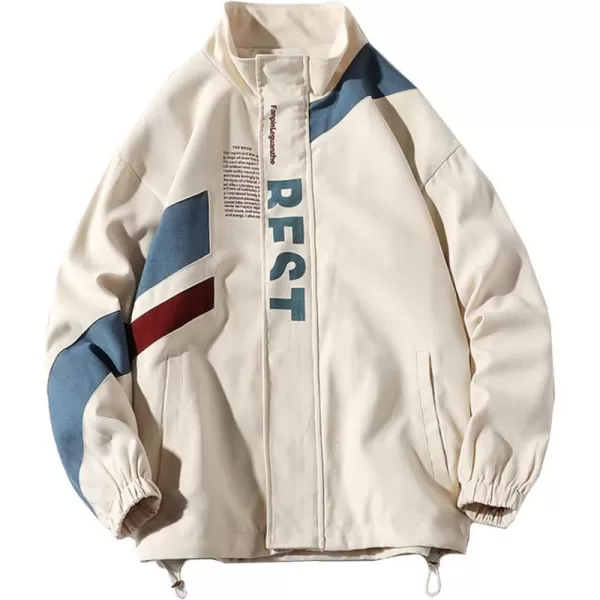 Aelfric Eden Mens Motorcycle Jackets Varsity Jacket Vintage Letter Print Patchwork Jacket Beige Oversized Overcoats01beige