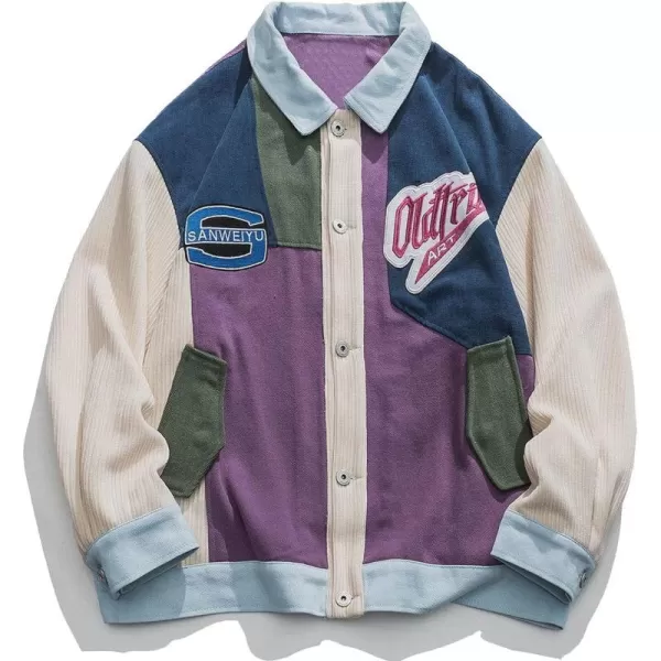 Aelfric Eden Mens Motorcycle Jackets Varsity Jacket Vintage Letter Print Patchwork Jacket Beige Oversized Overcoats01black