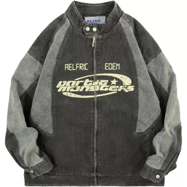 Aelfric Eden Mens Motorcycle Jackets Varsity Jacket Vintage Letter Print Patchwork Jacket Beige Oversized Overcoats1712gray