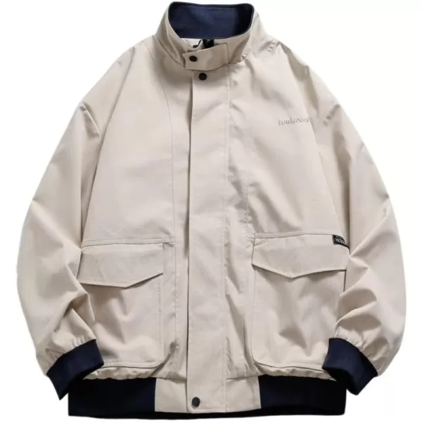 Aelfric Eden Mens Motorcycle Jackets Varsity Jacket Vintage Letter Print Patchwork Jacket Beige Oversized Overcoats644beige