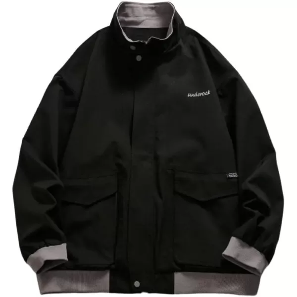 Aelfric Eden Mens Motorcycle Jackets Varsity Jacket Vintage Letter Print Patchwork Jacket Beige Oversized Overcoats644black