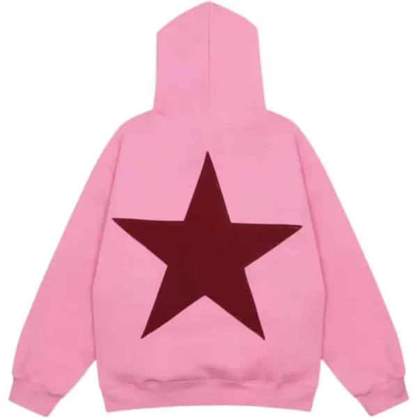 Aelfric Eden Star Graphic Y2k Hoodies Mens Oversized Zip Up Hoodies Aesthetic Womens Sweatshirt Hooded Pullover Tops15pink