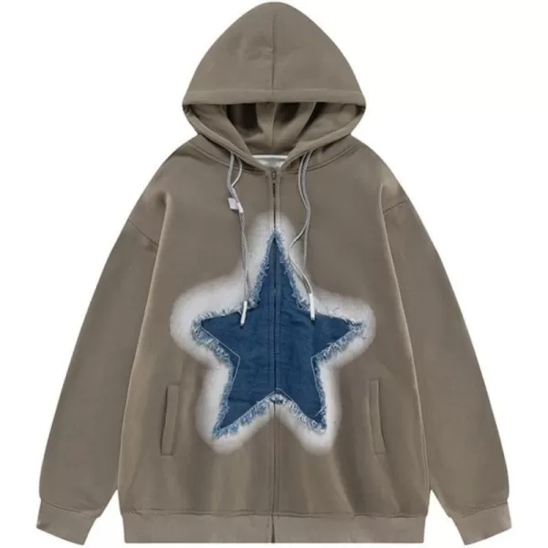 Aelfric Eden Star Graphic Y2k Hoodies Mens Oversized Zip Up Hoodies Aesthetic Womens Sweatshirt Hooded Pullover Tops3khaki