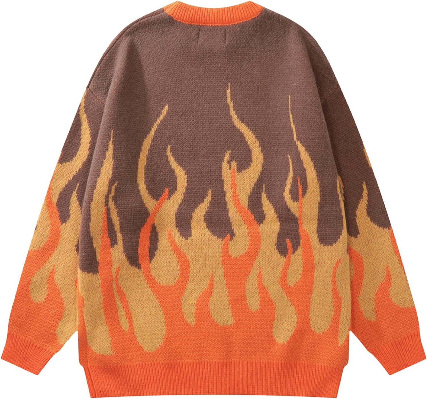 Aelfric Eden Mens Color Patchwork Oversized Sweater Knit Jumper Pullover Unisex Blue Flame Long Sleeve Casual SweatersB10orange