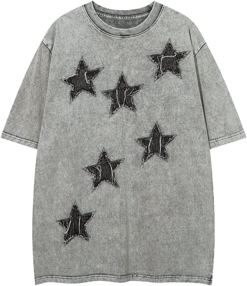 Aelfric Eden Mens Vintage Oversized Tee Shirts Doggy Graphic Print Crewneck Crop Tops Streetwear Cotton Short Sleeve58grey