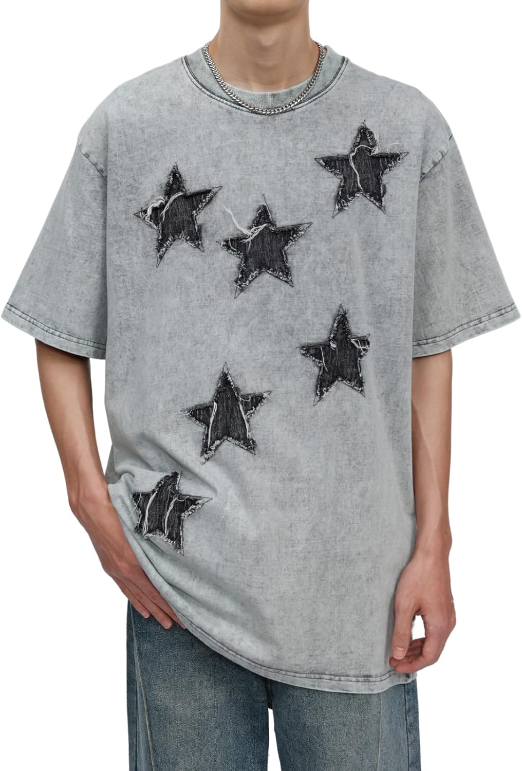 Aelfric Eden Mens Vintage Oversized Tee Shirts Doggy Graphic Print Crewneck Crop Tops Streetwear Cotton Short Sleeve58grey